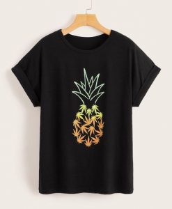 Pineapple Print Roll Up Sleeve Tee T-Shirt SR01