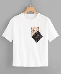Sequin Pocket Print Tee T-shirt FD01