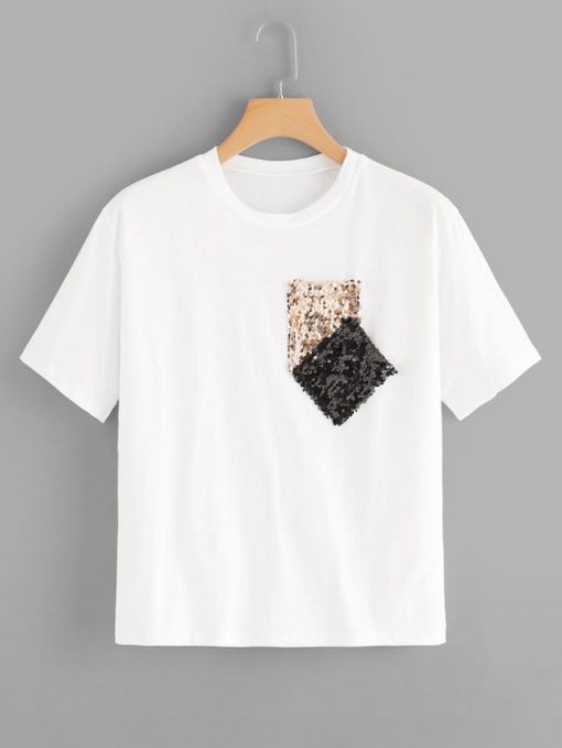 Sequin Pocket Print Tee T-shirt FD01