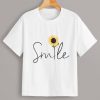 Sunflower & Letter Print Tee T-shirt FD01