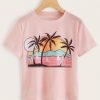 Tropical And Landscape Print T-Shirt EL01