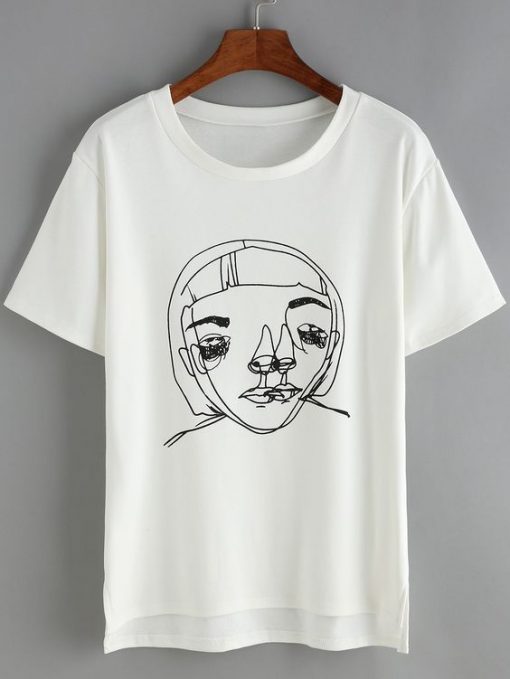 Dip Hem Print White T-Shirt FD01