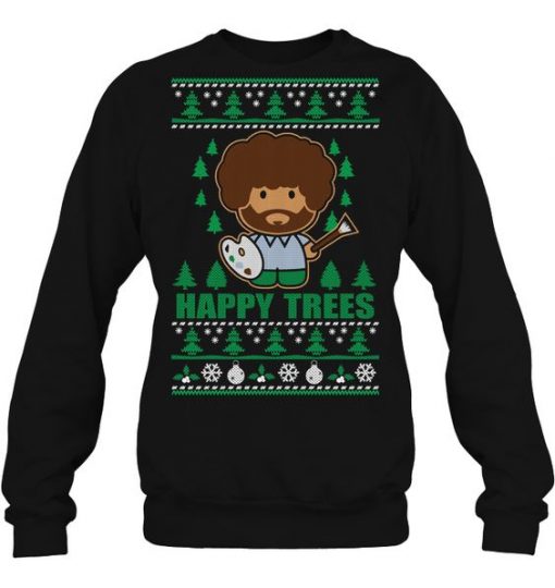 Bob Ross Happy Trees Christmas Sweatshirt EL29