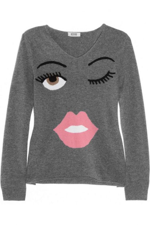 Eyes and lips intarsia cashmere sweatshirt ER01