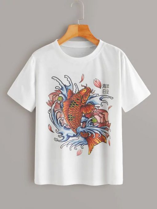 Goldfish & Chinese Characters T-Shirt VL01