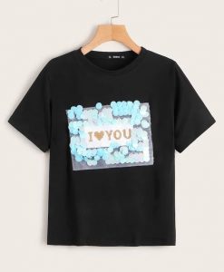 Sequin & Mesh Patch Tee T-Shirt VL01