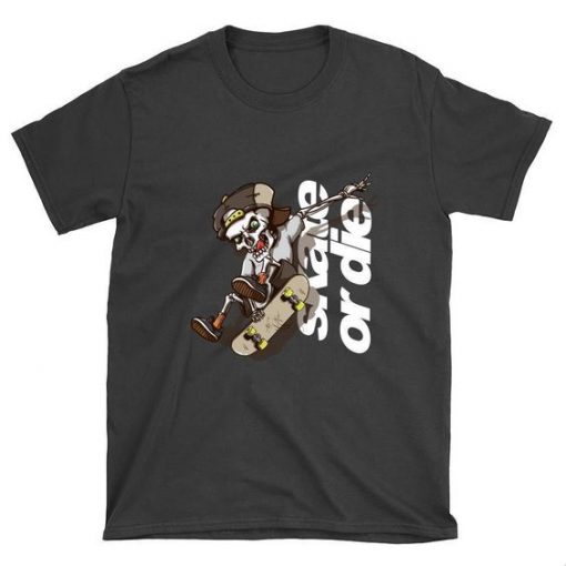 Skeleton Skate or Die Skateboard T-Shirt FD01