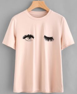 Pink Wink Eyes Print T-Shirt VL5N