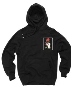 Rose and Hand Black Color Hoodies THD