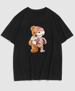 Skeleton Bear Print Drop Shoulder T-Shirt AL8M2