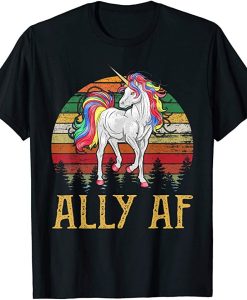 Proud Ally AF Rainbow Unicorn Lesbian Gay Pride LGBT T-Shirt AL13JN2