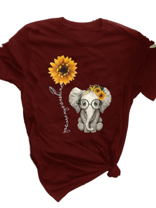 Blouse Cute Small Elephant Sunflower T-Shirt AL26AG2