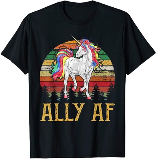 Proud Ally AF Rainbow Unicorn Lesbian Gay Pride LGBT T-Shirt AL